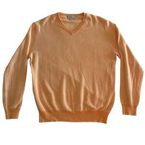 Neiman Marcus Cashmere Cotton Blend Orange V Neck‎ Preppy Business Sweater XL